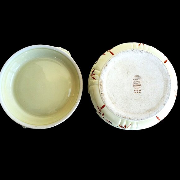 Vintage Halls China Ceramic Covered Casserole Dish 1940s Autumn Floral Design - Picture 11 of 11